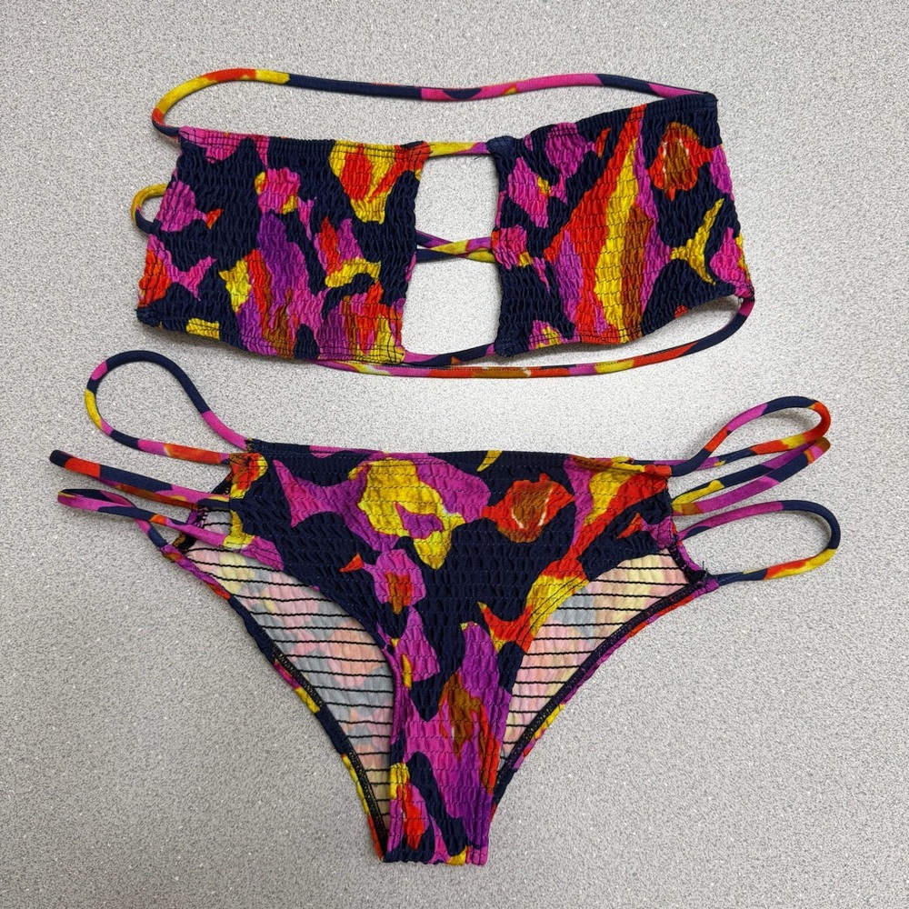 INDAH Moto Smocked Bikini Set